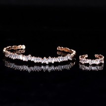 Fashion rose gold color baguette cubic zirconia cuff bracelet bangle and ring sets best thumb200