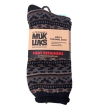 MUK LUKS Mens Size 10-13 Heavyweight Heat Retaining Socks Black Gray Stripes - $12.88