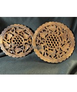 Set of 2 Hand-Carved Wood Trivets – 7” &amp; 8” Floral Design – Boho Rustic ... - $30.22 CAD