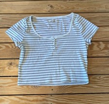 Madewell Women’s Ribbed Crop Stripe Shirt size M Ivory Black C11 - £14.64 GBP