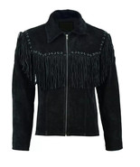 New Men&#39;s Black Real Suede Leather Fringes Jacket Cowboy Coat Handmade S... - $2,597.41 MXN+