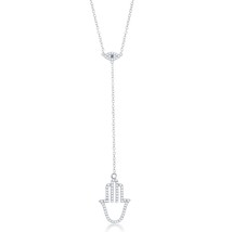 Sterling Silver Evil Eye with Hanging Hamsa Necklace - £39.36 GBP