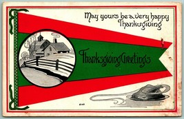 Thanksgiving Greetings Pennant Turkey Cabin UNP Unused DB Postcard G12 - £7.75 GBP