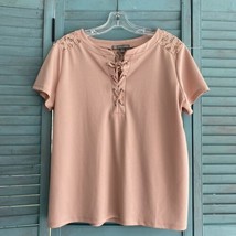 Daisy Fuentes Shirt Blouse ~ Sz L ~ Pink ~ Short Sleeve - £13.44 GBP