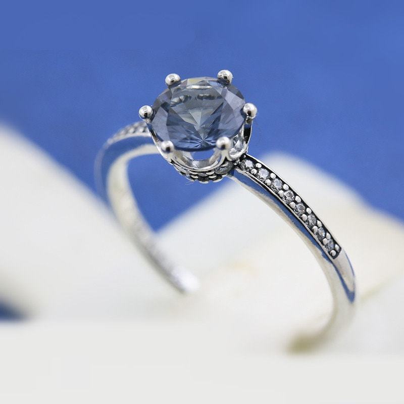 Woman Ring 2019 Autumn Release S925 Sterling Silver Blue Sparkling Crown Ring