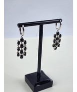 Black Spinel Gemstone Sterling Silver Chandelier Earrings SNJ Clip-Back - £61.94 GBP
