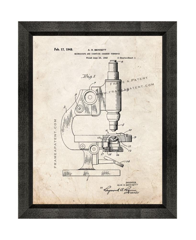 Microscope And Counting Chamber Therefor Patent Print Old Look with Beveled Wood