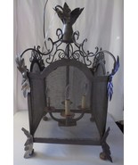 Rare Vintage Large Gothic Castle Dungeon Metal hanging lamp leaf 4 light - $250.00