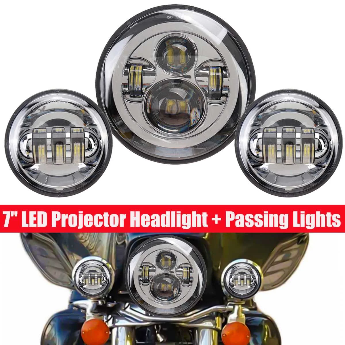 7inch LED Projector Headlight w/4.5inch Ping Lights  Touring Electra Glide Ultra - £268.03 GBP