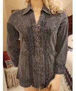 Parsley &amp; Sage Sz L Charcoal Gray Cotton Stone Wash Tunic Top Button Front - £42.10 GBP
