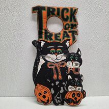 Vintage Halloween Black Cat And Pumpkin TRICK OR TREAT Fabric Door Knob ... - $27.74 CAD