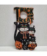 Vintage Halloween Black Cat And Pumpkin TRICK OR TREAT Fabric Door Knob ... - $361.37 MXN
