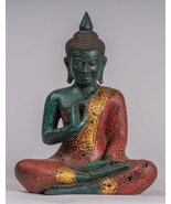 Antigüedad Khmer Estilo Camboya Sentado Buda De Madera Estatua Teaching ... - $439.27