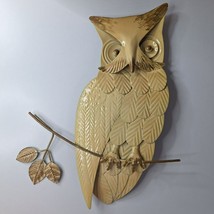 Metal Owl Cream Tin Leaves Branch Handpainted 14 x 10 Inches Hanging Wal... - $26.91