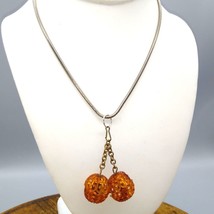 Openwork Filigree Amber Celluloid Balls Charm Necklace, Vintage Pendant - £48.30 GBP