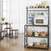 63&#39;&#39; Baker&#39;S Rack For Kitchens W/4 Tiers Storage Shelf And 5 Hooks Rustic Brown - £99.63 GBP
