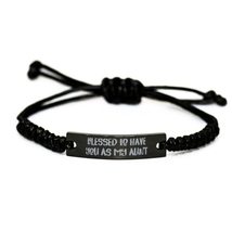 Fancy Aunt, Blessed to Have You As My Aunt, Fun Mother&#39;s Day Black Rope Bracelet - £17.19 GBP