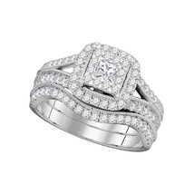 14k White Gold Princess Diamond Bridal Wedding Engagement Ring Set 1.00 Ctw - £1,092.70 GBP