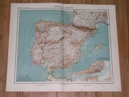 1912 Map Of Spain And Portugal Madrid Barcelona Balearic Islands / Lisbon - £18.11 GBP