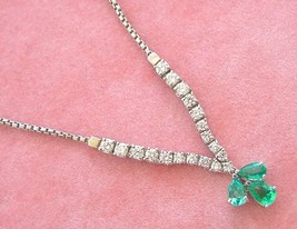 Estate .85ctw Diamond 3 Pear Emerald Drop 14K Adjustable Slide To 26” Necklace - £1,708.55 GBP