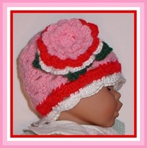 Red And Pink Toddler Hat, Toddlers Cloche With Flower - £12.54 GBP