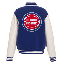 NBA Detroit Pistons Reversible Fleece Jacket PVC Sleeves Embroidered Patch Logos - £106.22 GBP