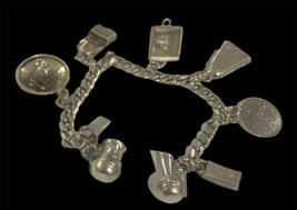 Vintage MEXICO Sterling Silver Curb LARGE Charm Souvenir Bracelet 27.1grams - £80.41 GBP