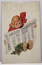 Merry Christmas To You News Headline, Girl Reading Newspaper c1910 Postcard G16 - £5.90 GBP