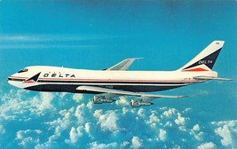 Delta Boeing 747 Superjet Jet Plane Flying Postcard 1970s - $9.89