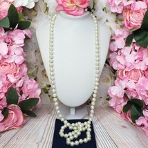 46&quot; Long White Faux Pearl Beaded Statement Necklace Classic Flapper Necklace - £15.76 GBP