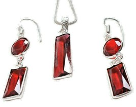 925Sterling Silver Ruby Quartz Gemstone Handmade Pendant Earrings Her party Gift - £43.08 GBP