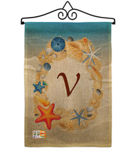 Summer V Initial Burlap - Impressions Decorative Metal Wall Hanger Garden Flag S - £27.32 GBP