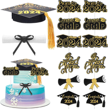 Graduation Cake Topper Decorations Set of 12 Glitter Gold Congrats Grad Graduati - £13.69 GBP