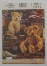 Vogue Patterns #7534 Teddy Bear Patterns Large 18" Small 15" &Medalin Uncut 2001 - £7.82 GBP