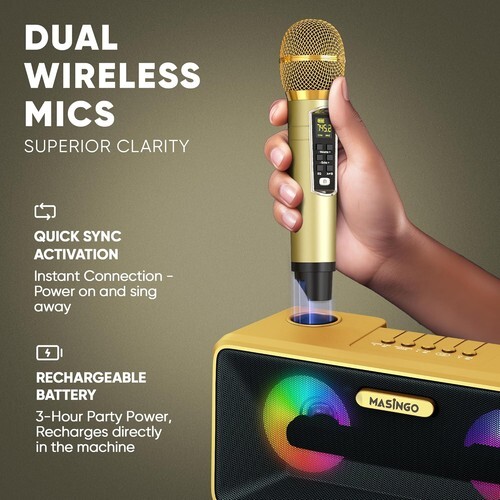 MASINGO Karaoke Machine w/ 2 Wireless Mics Portable Bluetooth Singing Speaker Item image 3