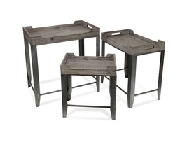 Gray Wash Wood Top Nesting Table with Side Handles &amp; Galvanized Metal Base - Set - £185.00 GBP