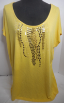 Laura Ashley Womens Sz 2X Yellow Studded Sequin Nailhead Short Sleeve Shirt Vtg - £15.92 GBP