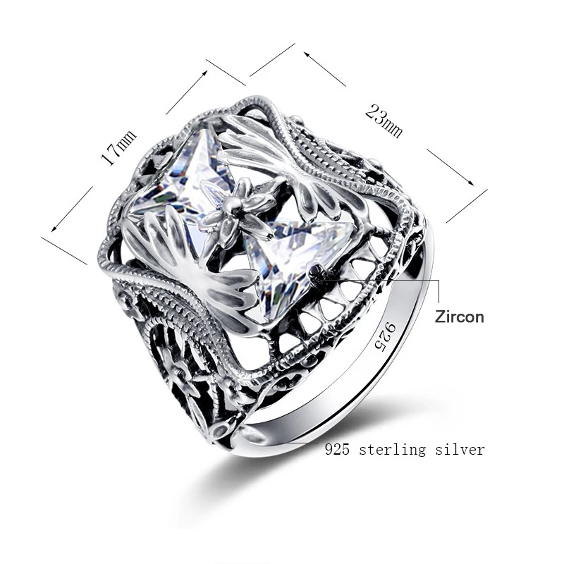 Vintage 100% 925 Sterling Silver Rings Aquamarine Triangle Woman Ring Blue Birth - £41.31 GBP