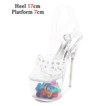 Crystal Sandals Women High Heel 17CM Transparent Women Shoes Stilettos Sexy Wate - £44.33 GBP