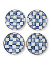 4 Mckenzie Childs 8" Royal Blue Check Salad Plates 12 available RETIRED Enamel - $265.00