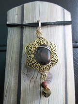Mahogony Obsidian stone and brass pendant with agate accent. - £15.72 GBP