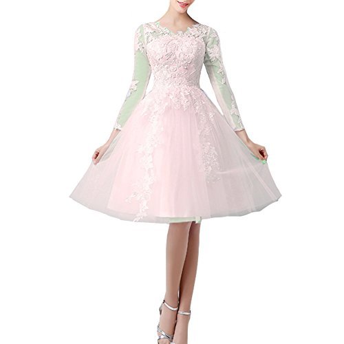 Kivary Beach Tulle Short Sheer Long Sleeves Lace Bridal Reception Wedding Dresse