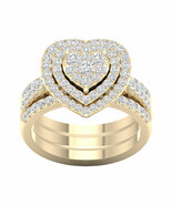 Authenticity Guarantee 
10K Yellow Gold 1ct TDW Heart Shaped Cluster Hal... - $1,539.99