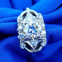 Earth mined Diamond European Deco Engagement Ring Geometric Style 14k White Gold - $5,315.25
