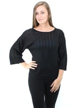 NEW NWT Macy&#39;s Elementz Metallic Thread 3/4 Sleeve Sweater Black Gold $49 retail - £11.72 GBP