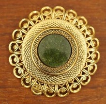 VINTAGE Estate Jewelry Gold Tone Metal Green Nephrite Jade LIEBA Scarf Clip - $17.53