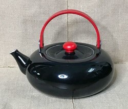 Vintage Studio Nova Habitat Kettle Rare Color Black Red Enamel Teapot MCM - £94.96 GBP