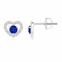 Authenticity Guarantee 
ANGARA Sapphire Open Heart Stud Earrings with Diamond... - £490.36 GBP