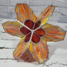 Stained Glass Flower Sculpture Hanging Sun Catcher Orange Red  - £31.06 GBP