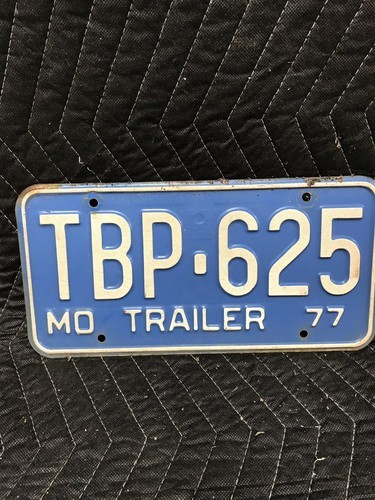 License Plate 1977 Missouri Trailer TBP-625 vintage Blue Vintage - £6.70 GBP